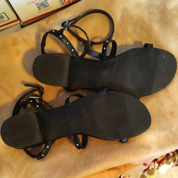 Black Leather Silver Studded Strappy Sandals by Rampage Size 10 - Picture 4 of 4